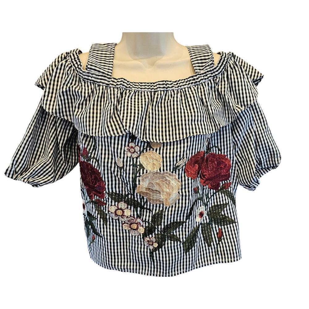 J.O.A oversized coquette floral embroidered tea party summer garden blouse L